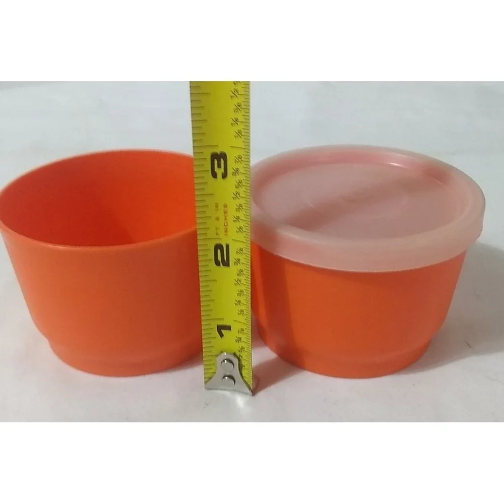 Vintage Tupperware Snack Cups (2) Orange Round 1229 ONLY‎ ONE LID 297-55 READ